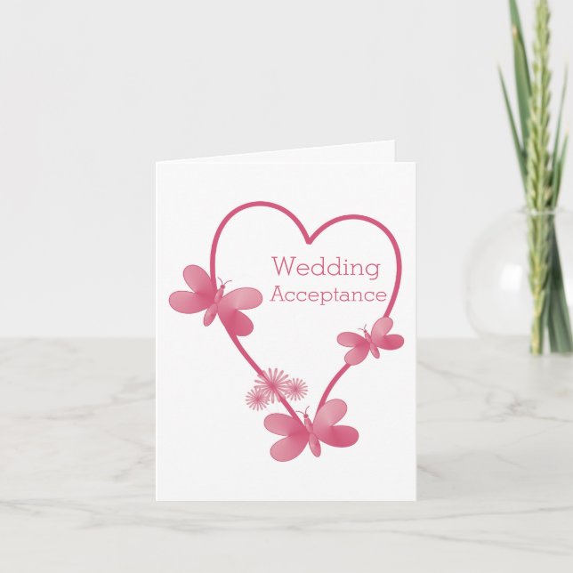 Wedding Acceptance Thank You Card Pink Heart (Front)