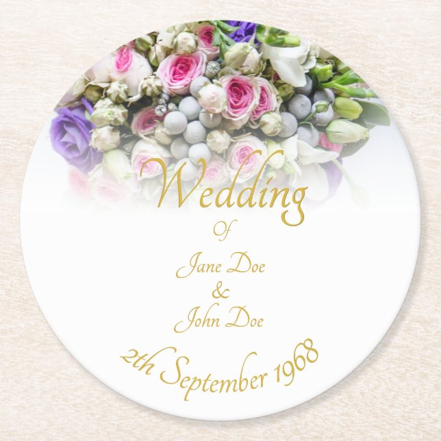 Wedding Accessories - Bride with colourful wedding Round Paper Coaster (Front)