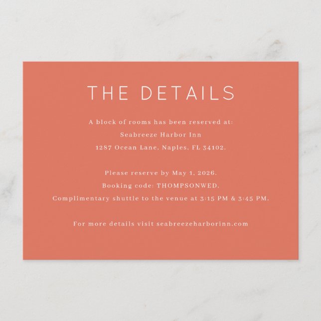 Wedding Accommodation Details Card (Front)