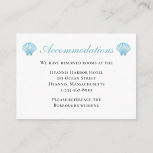 Wedding Accommodations Blue Nautical Shells Beach Enclosure Card