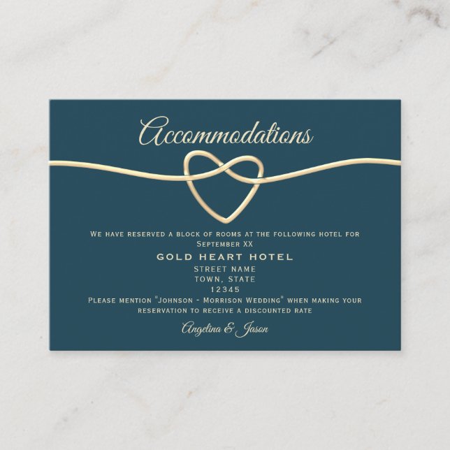 Wedding Accommodations Card Classic Blue and Gold (Front)