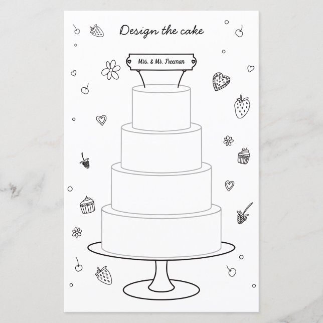 Wedding Activity Colouring Design Cake Page (Front)