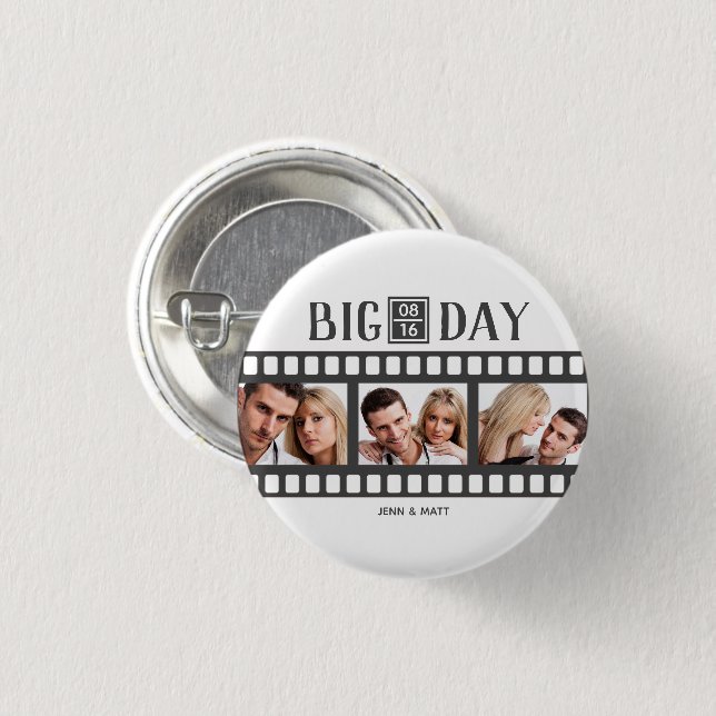Wedding Add 3 Photos Fun Film Cm Round Badge (Front & Back)
