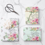 Wedding Add Names Floral Watercolor 3 Pretty Wrapping Paper Sheet<br><div class="desc">Wedding Add Names Floral Watercolor 3 Pretty Wrapping Paper Sheets</div>