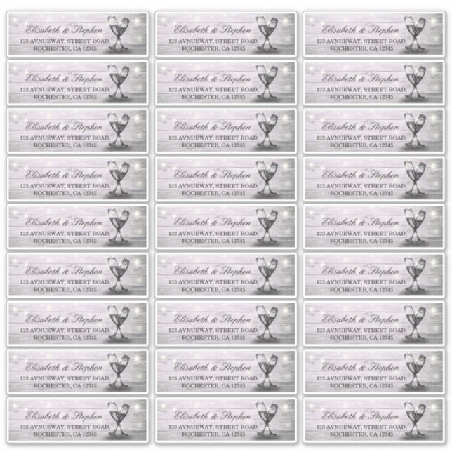 Wedding Address Champagne Glass Wood String Lights (Front)