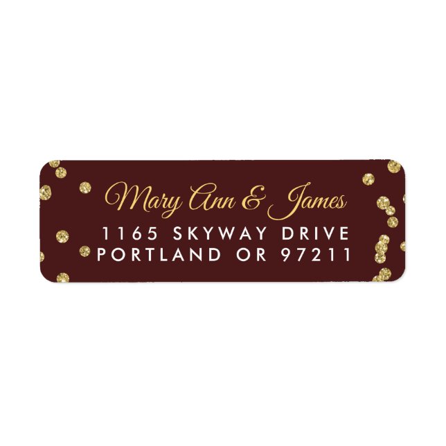 Wedding Address Gold Faux Glitter Confetti Marsala (Front)