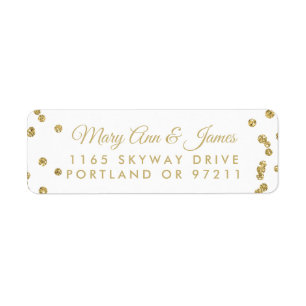 Wedding Address Gold Faux Glitter Confetti White