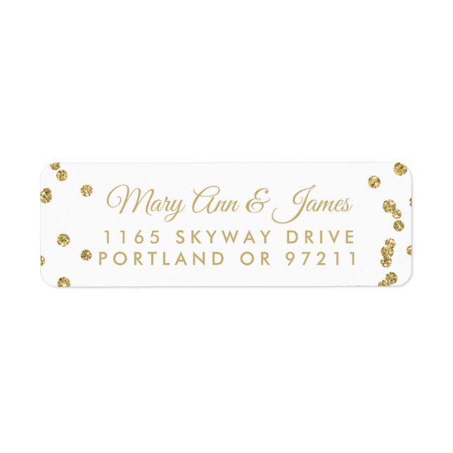 Wedding Address Gold Faux Glitter Confetti White (Front)