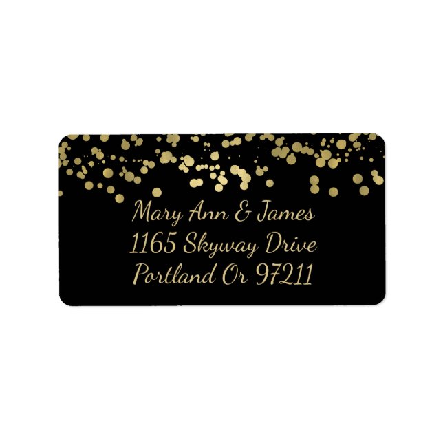 Wedding Address Gold Foil Confetti Label (Front)