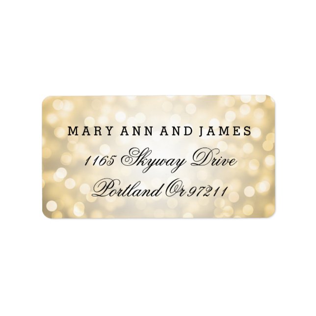 Wedding Address Gold Glitter Lights Label (Front)