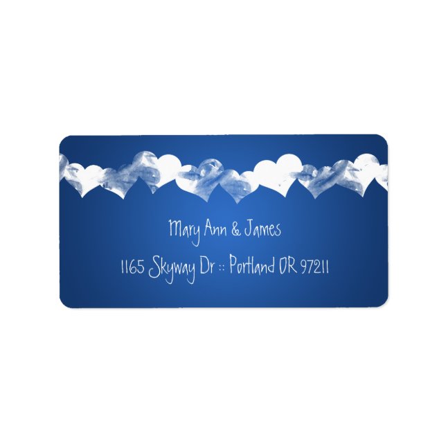 Wedding Address Grunge Hearts Blue Label (Front)