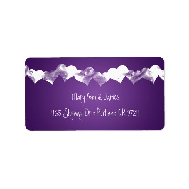 Wedding Address Grunge Hearts Purple Label (Front)