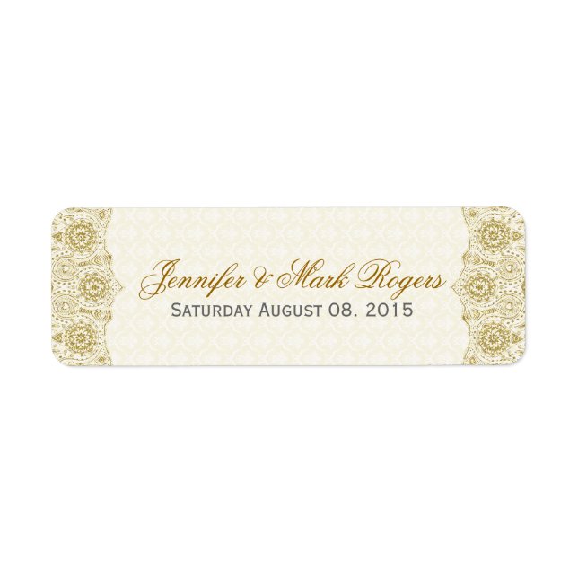 Wedding Address Label Gold Lace 2 Beige Damasks (Front)