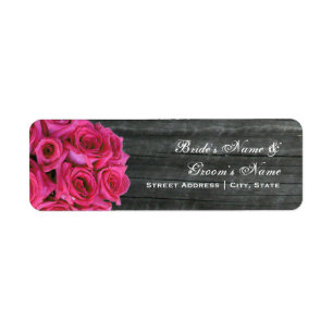Wedding Address Label - Hot Pink Roses & Barnwood