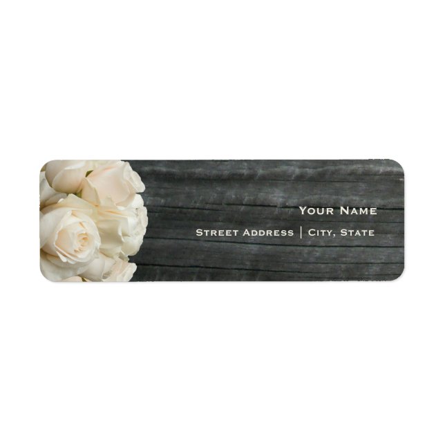 Wedding Address Label - White Roses & Barnwood (Front)