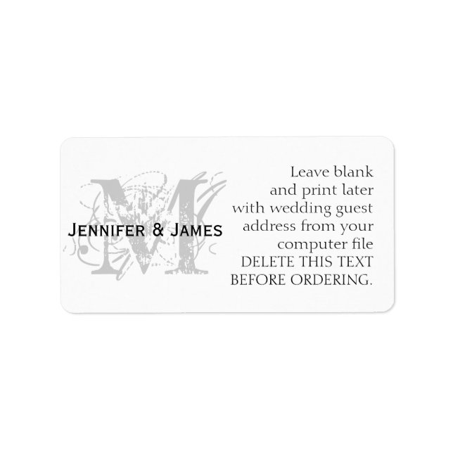 Wedding Address Labels Chic Monogram and  Names (Front)