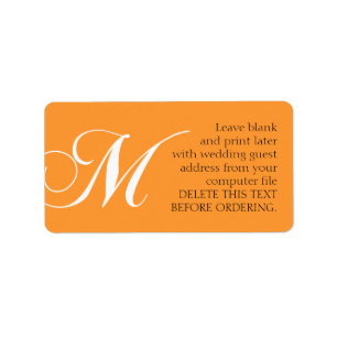 Wedding Address Labels Monogram M Orange