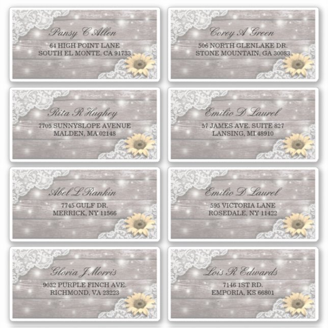 Wedding Address Lace Sunflower Wood String Lights (Front)