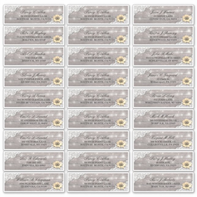 Wedding Address Lace Sunflower Wood String Lights (Front)