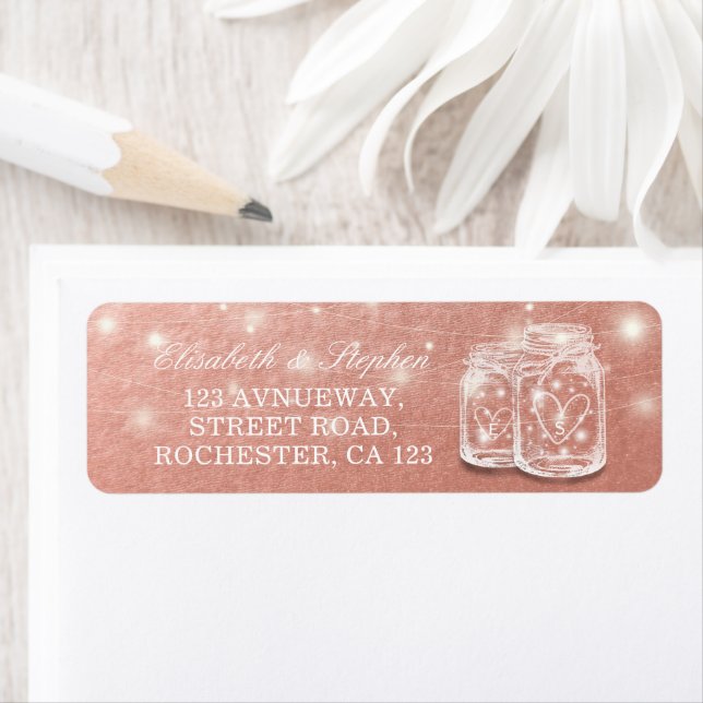 Wedding Address Mason Jars String Lights Rose Gold (Insitu)