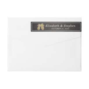 Wedding Address Modern Black Gold Pineapple Couple Wrap Around Label