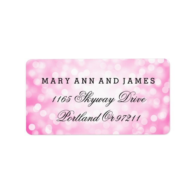 Wedding Address Pink Glitter Lights Label (Front)