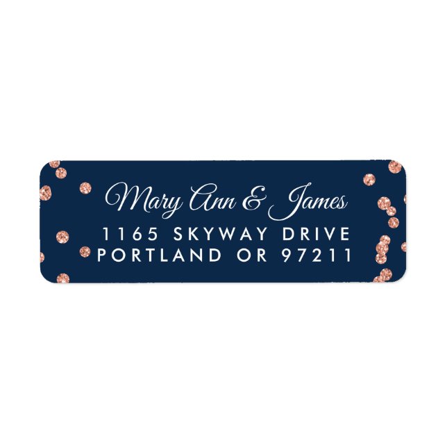 Wedding Address Rose Gold Glitter Confetti Navy (Front)