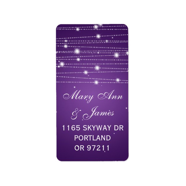 Wedding Address Sparkling Lines Purple Label (Front)