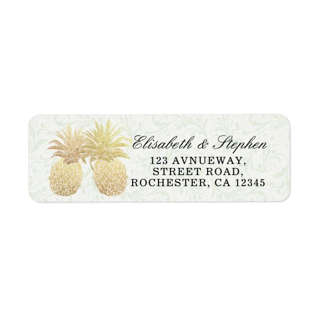 Wedding Address Vintage Gold Foil Pineapple Couple (Front)