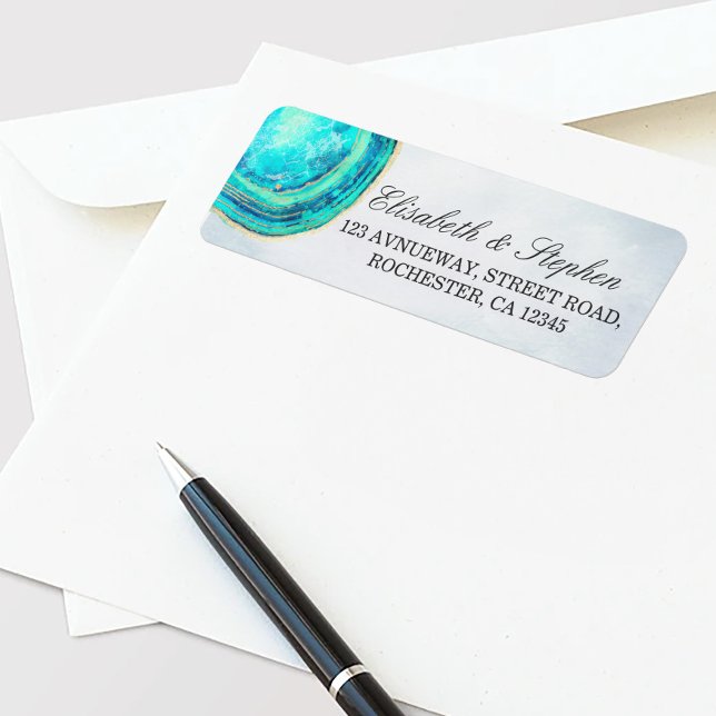 Wedding Address Watercolor Teal & Gold Agate Geode (Creator Uploaded)