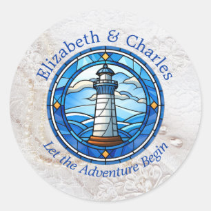 Wedding Adventure Lighthouse Sailing Nautical Classic Round Sticker