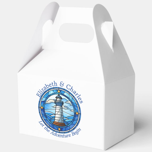 Wedding Adventure Lighthouse Sailing Nautical Favour Box (Front)