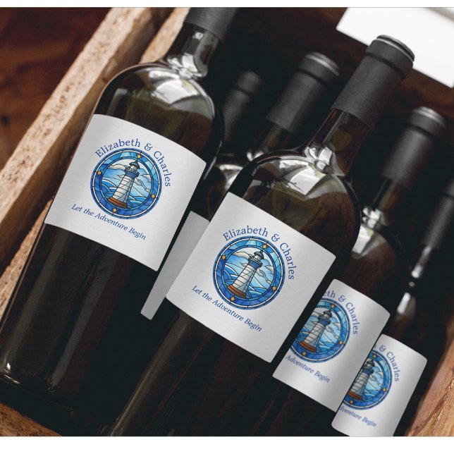 Wedding Adventure Lighthouse Sailing Nautical Wine Label (Wedding Nautical Lighthouse Wine labels)