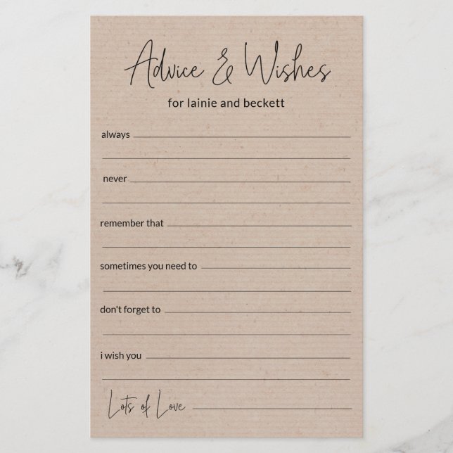 Wedding Advice and Wishes (Front)