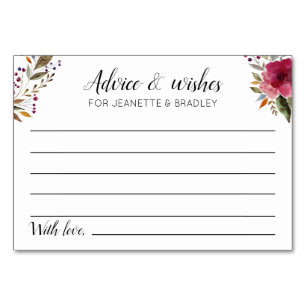 Wedding Advice and Wishes with Burgundy Flowers Table Number