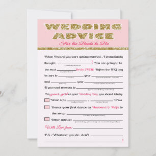 Wedding Advice Bridal shower game Card