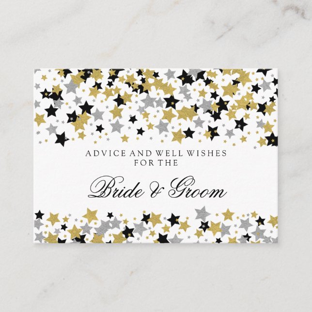 Wedding Advice Card Gold Glitter Stars Confetti (Front)