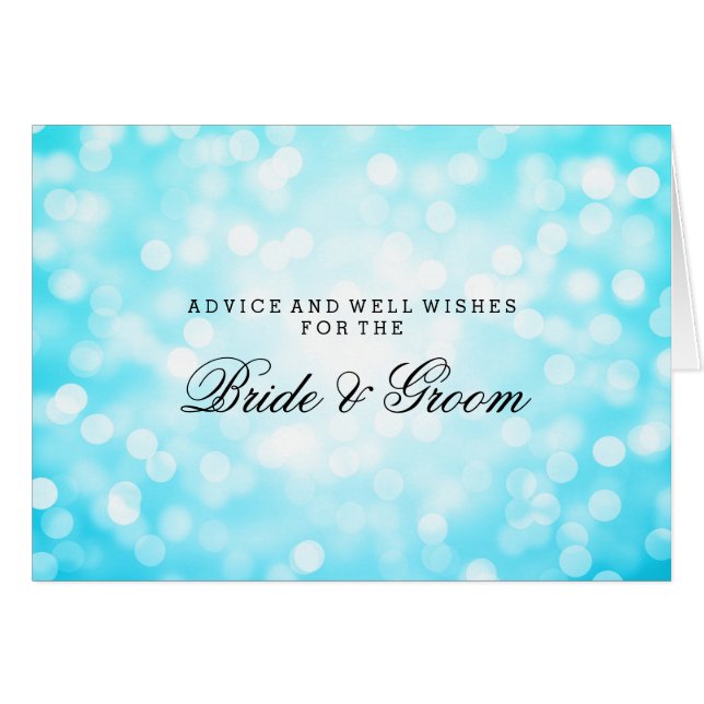 Wedding Advice Card Turquoise Glitter Lights (Front Horizontal)