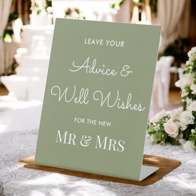 Wedding Advice Sage Green Well Wishes  Pedestal Sign (Creator Uploaded)