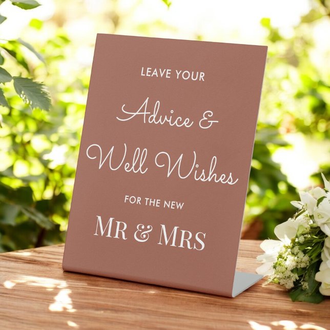 Wedding Advice Terracotta Brown Well Wishes Pedestal Sign (Creator Uploaded)