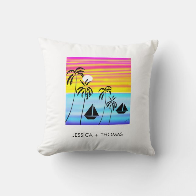  Wedding, African Art Tropical Sunset Sailing  Cushion (Front)