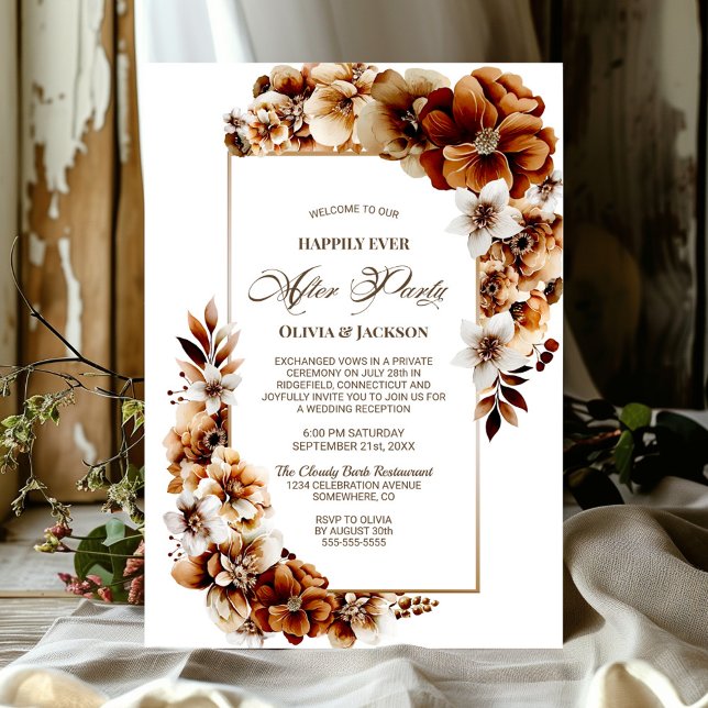 Wedding After Party Burnt Orange Floral Reception Invitation (Creator Uploaded)