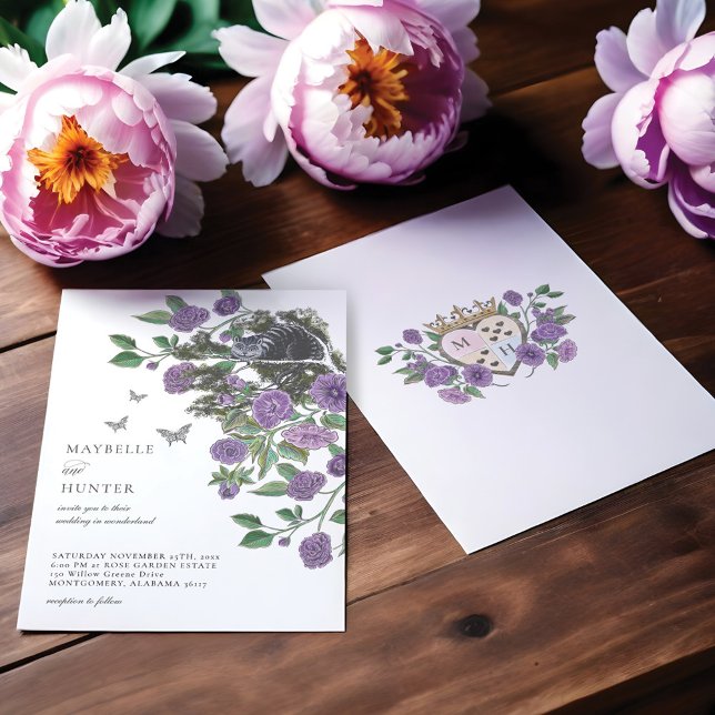 Wedding Alice In Wonderland Cheshire Cat & Florals Invitation (Wedding Alice In Wonderland Cheshire Cat & Florals Invitation)