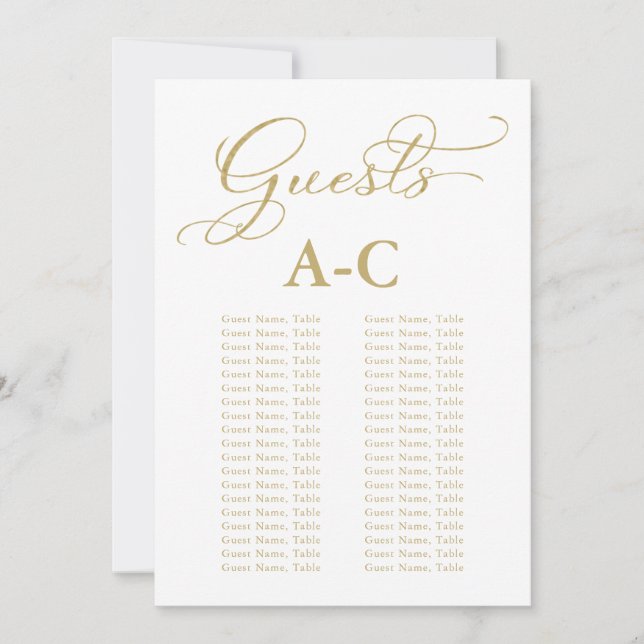 Wedding Alphabetical Guest Seating Gold Foil Invitation (Front)