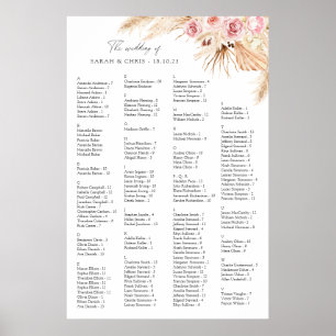 Wedding alphabetical seating chart Boho Floral