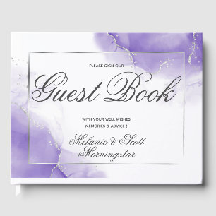 Wedding Amethyst Purple Script Silver Guest Book