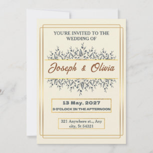 wedding an elegant beige background gold borders invitation
