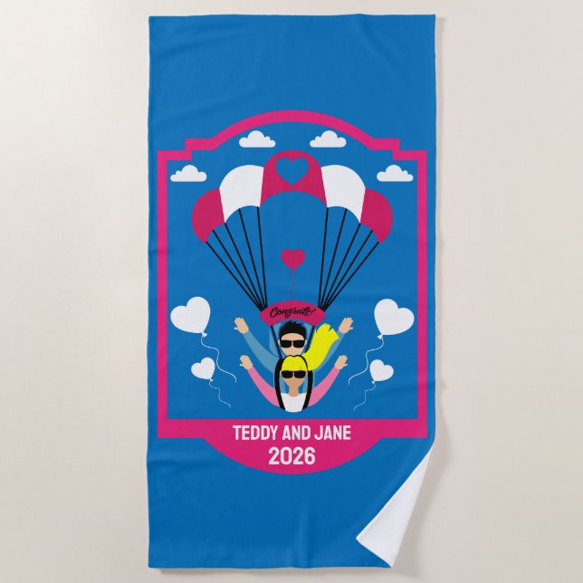 Wedding And Engagement Gift For Skydivers Beach Towel (Front)