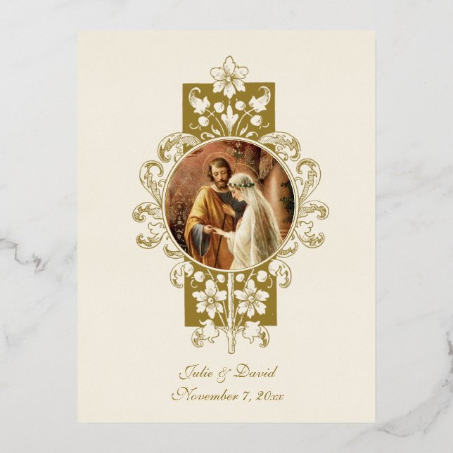 Wedding Angelus Prayer Betrothal Virgin Mary Foil Invitation Postcard (Front)