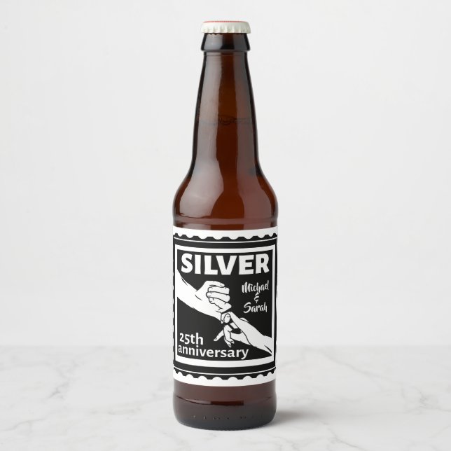 Wedding anniversary 25 years silver beer bottle label (Front)